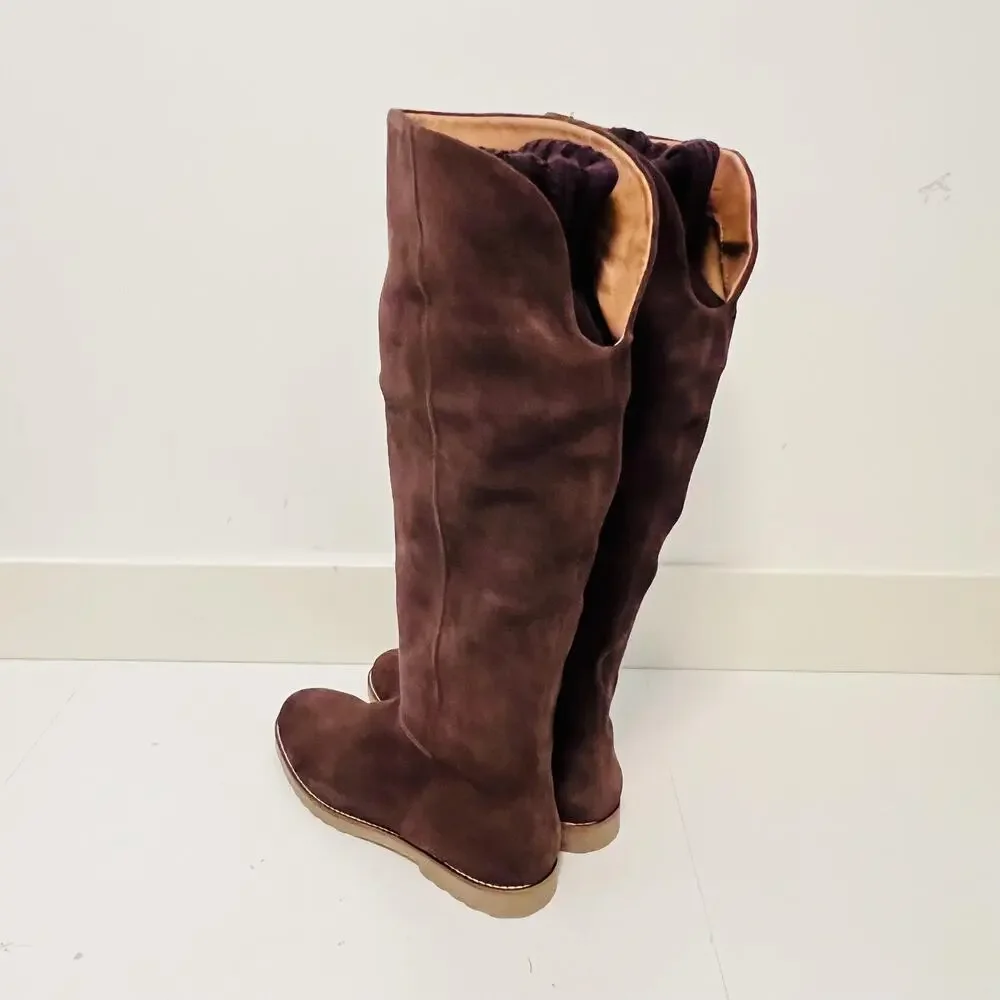Corso Como Boots Womens 8.5 Brown Suede Over The Knee Flat Riding Zip Shoes